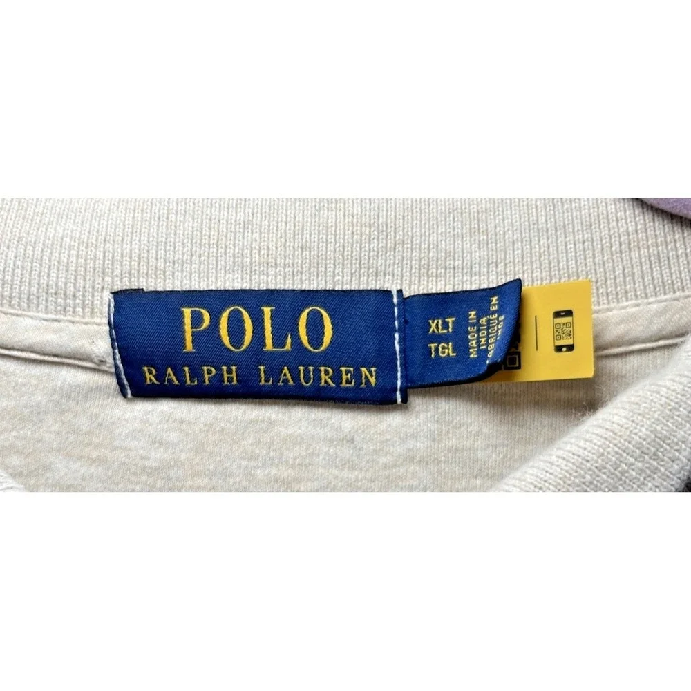 Polo Ralph Lauren XLT Polo Shirt Beige Heather Orange Pony Cotton Tall XLT